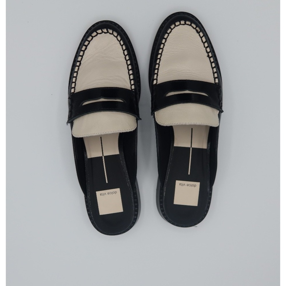 Dolce Vita Black White Leather Penny Loafer Mule Slides Womens Shoes